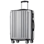 Merax Valise Rigide à roulettes avec Serrure en Pouces TSA avec 4 roulettes et poignée télescopique en ABS Gris argenté Taille XL 76,5 x 50,5 x 31,5 cm, Gris argenté, XL, Mallette Rigide