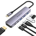 Hub USB C, Adaptateur USB C 6 en 1 avec HDMI 4K, 3 USB 3.0, 100 W PD, Port de données USB C, Haut débit 5 Gbit/s, USB C vers HDMI pour MacBook Air/Pro, iPad, iPhone 15/ iPhone 16 Série