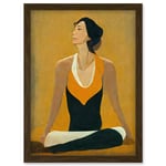 Seated Yoga Pose Illustration In Mustard Yellow Artwork Framed Wall Art Print A4