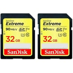 SANDISK - CARDS Extreme Plus 32GB SDHC Memory Card 2-Pack 100MB/S 60MB/S UHS-