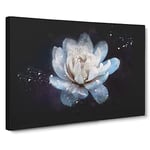 Blue Magnolia Flower Paint Splash Modern Art Canvas Wall Art Print Ready to Hang, Framed Picture for Living Room Bedroom Home Office Décor, 30x20 Inch (76x50 cm)