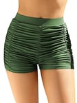 CharmLeaks Women Ruched Swim Shorts Quick Dry Swimwear Bottoms Boyleg Swim Board Shorts Army Green S