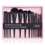 Jessup Pinceaux Maquillage,Coffret Cadeau 14 Pinceaux Maquillages pour femmes Kabuki Fond de teint Fard à paupières Contour Anti-cernes Poudre Eyeliner Pli Sourcils Estompeur Pinceaux,Noir T336-G