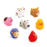 LUDI - Aspergeurs de Bain pour Bébé - 7 Animaux de la Ferme Flottants - Jouets Colorés + Fonction Gicleur - Sécurisé et Résistant - Bocal de Rangement Inclus - 100% PVC, sans Phtalates - Dès 10 Mois