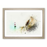 Big Box Art Lighthouse by The Coast in Abstract Framed Wall Art Picture Print Ready to Hang, Oak A2 (62 x 45 cm)