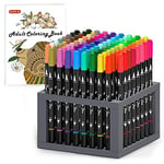 Shuttle Art Dual Tip Brush Pens, 96 Colours Fine and Brush Tip Markers Set with Pen Holder & 1 Colouring Book, Felt Tip Colouring Pens for Adults and Children Colouring Calligraphy Journal Doodling