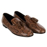 DOLCE & GABBANA Snake Leather Tassel Logo Loafer Shoes YOUNG POPE Brown 12108