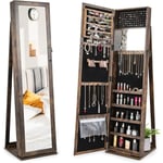 2 en 1 Armoire a Bijoux Verrouillable sur Pied avec Psyche pour Bagues/Bracelets/Boucle d'Oreilles/Colliers, Organisateur de Bijoux pour