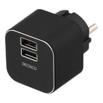 Deltaco Väggladdare 230v Till 5v Usb, 3,1a, 2xusb-portar