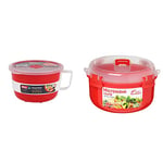 Décor Microsafe EasyHeat Bowl | Microwave Bowl Perfect for Noodles & Soup | 1.15L Capacity - Red and Sistema Microwave Round Bowl - Microwave Food Container - 915 ml - BPA-Free - Red/Clear