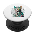 Sphynx Chat coloré Cyberpunk Tokyo Mosaïque Canadienne Sphynx PopSockets PopGrip Adhésif