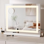 Dripex Miroir Maquillage Lumineux 58 x 48cm, Miroir LED Miroir Hollywood Miroir Coiffeuse Contrôle Tactile Miroir Lumineux 3 Modes Luminosité Réglable Miroir de Table et de Mur - Blanc