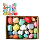 Nokiwiqis Wood Balancing Stones With Rainbow Jenga Wooden Stones Baby Building Block Toy Educational Toys for Kids Children Friends (Colorful, 22pcs)