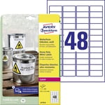 Etiquette plastique Avery-Zweckform L4778-8 45.7 x 21.2 mm film de polyester blanc 384 pc(s) fixation permanente - blanc