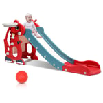 SWANEW Toboggan pour enfants 4 en 1 Aire de jeux pliable avec panier de basket Anneau de lancer Apprentissage de l'anglais rouge