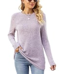 Famulily Casual Crewneck Loose Fit Warm Knit Jumper Long Sleeve Tops for Women UK Size 20 Pink XXL