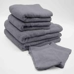 Douceur d'Intérieur, Set de 2 Gants (15 x 21 cm), 2 Serviettes (50 x 90 cm) et 2 Draps de Douche (70 x 130 cm) Eponge Unie, Elégance Anthracite