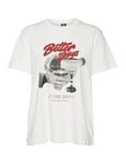 VERO MODA Vmebru Diane SS Top Box JRS GA T-Shirt, Blanc Neige/Impression : « Better Days », S Femmes