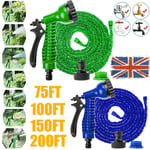 75-200ft Extra Long Retractable Expandable Magic Garden Hose Pipe & Spray Gun Uk