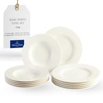 Villeroy & Boch vivo Basic White Dinner Set 12 Pieces for 6 People, Dishwasher Safe, Microwave Safe, Plate Set, Dinner Service, Crockery, Dinner Plates, Soup Plates, Premium Porcelain