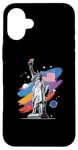 Coque pour iPhone 16 Plus Statue de la Liberté USA tenant une torche flamboyante avec des plantes