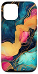 Coque pour iPhone 13 Élégante encre à l'alcool foncé en turquoise, rose, violet et orange