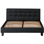 Frederic - Solide et Confortable Lit avec Sommier + Tête de Lit Capitonnee Couleur noir + Pieds en 10 cm pour matelas en 160x200 - 2 x 13 Lattes