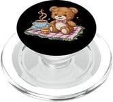 Cartoon teddy bear with honey and tea PopSockets PopGrip for MagSafe