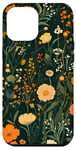 Coque pour iPhone 13 Pro Max Vert olive Boho botanique fleurs sauvages plantes fleur