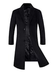 iCKER Mens Wool Coat Long Trench Coat Peacoat Jacket Slim Fit Casual Overcoat Outwear,Black 2#,XXL