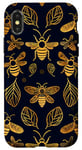 Coque pour iPhone X/XS Coque de téléphone motif géométrique bleu avec abeilles sur noir