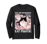 Help Save the Environment: Eat Plastic – A Cute Cat Meme Long Sleeve T-Shirt