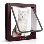 Chatière pour Chat avec magnétique à 4 voies, porte pour animaux de compagnie pour chats et petits chiens, porte pour chat avec tunnel Marron 18 x 19 x 5.5 cm