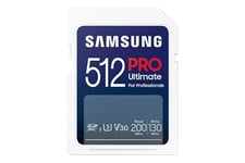 Samsung Pro Ultimate Carte SD MB-SY512SB/WW avec Lecteur USB Inclus, 512 Go, UHS-I U3 Full HD et 4K UHD 200 Mo/s en Lecture et 130 Mo/s en écriture pour Smartphone, Drone ou caméra d'action