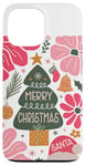 iPhone 13 Pro Max Preppy Pink Merry Christmas Tree Boho Flower Festive Holiday Case