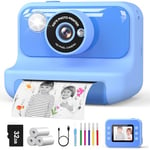 Hangrui Kids Camera Instant Print, 2.4'' Instant Camera for Kids, 1080P Kids Digital Camera with 32GB Card & 3 Rolls Photo Paper, Christmas Birthday Gifts Kids Toys for Girls & Boys Aged 3-12 -Blue