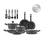 Karaca Bio Granite Induction Cookware Set with Lids - Non Stick Pot and Pan Sets - Durable Kitchen Set for Enhanced Cooking Experience - PFOA Free (15 Piece, BlackGold)