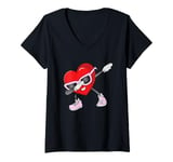 Womens Dabbing Heart Funny present Mens Kids Boys Valentines Day V-Neck T-Shirt