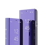 IMEIKONST Coque Compatible avec iPhone 16, Conception Miroir Smart View Makeup Stand Protecteur Cuir + PC Housse Coque Etui à Rabat Coque pour iPhone 16. Flip Mirror: Purple QH