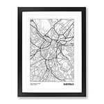 City Map Sheffield Uk Modern Framed Wall Art Print, Ready to Hang Picture for Living Room Bedroom Home Office Décor, Black A2 (64 x 46 cm)