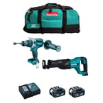 Kit MAKITA MK209 - Perceuse à Percussion DHP481 + Scie Sabre DJR186 - 2 x 5,0 Ah + DC18RC + LXT600