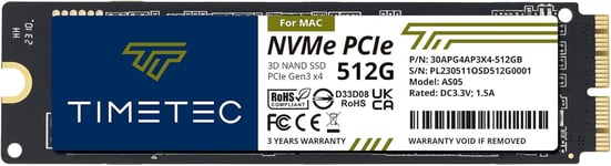 512 Go Mac SSD NVMe PCIe Gen3x4 3D NAND TLC Lecture jusqu'à 2 000 Mo/s Compatible avec MacBook Air (2013-2015, 2017), MacBook Pro (2013-2015), iMac (2013-2019), Mac Pro (2013), MacMini (2014)