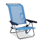 Solenny Chaise de Plage Lit Pliable 4 Positions Bleu Dossier Bas avec Accoudoirs 77x60x83 cm