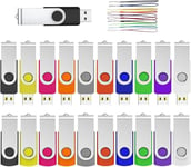 Cle USB 16 Go Lot de 20, Clé USB 2.0 Clef USB 16Go Pivotant Stockage Disque avec 10 Cordes (10 Couleurs, 16GB)