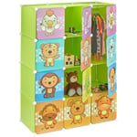 Relaxdays - tagère rangement enfants casier modulable plastique animaux penderie armoire portes tringle, vert