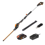 WORX 18V (20V Max) Taille Haie Télescopique sans Fil WG252E Taille-haie Lame de 45 cm ⌀16 mm PowerShare Coupe avec Longue Manche 1,8-3,2m Tête de Scie sur Perche