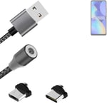 Magnetic charging cable for Tecno Spark 10 Pro with USB type C and Micro-USB con