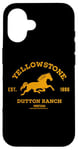 Coque pour iPhone 16 Yellowstone Dutton Ranch Est. 1886 Running Horse Brown Logo