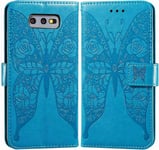 Etui En Pu Cuir Portefeuille Coque Pour Samsung Galaxy S10e Smartphone Magnétique Flip Housse Et Fentes Cartes Stent Fonction Papillon Gaufrage-Bleu