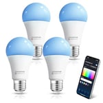 Aigostar Ampoule Connectée Wifi E27 SL2 9W LED Ampoule Connectée Alexa RGB/2700K-6500K, Compatible Avec Alexa/Google Home, Synchroniser avec la musique, Ampoule Intelligente Pas Besoin de Hub, 4 PCS